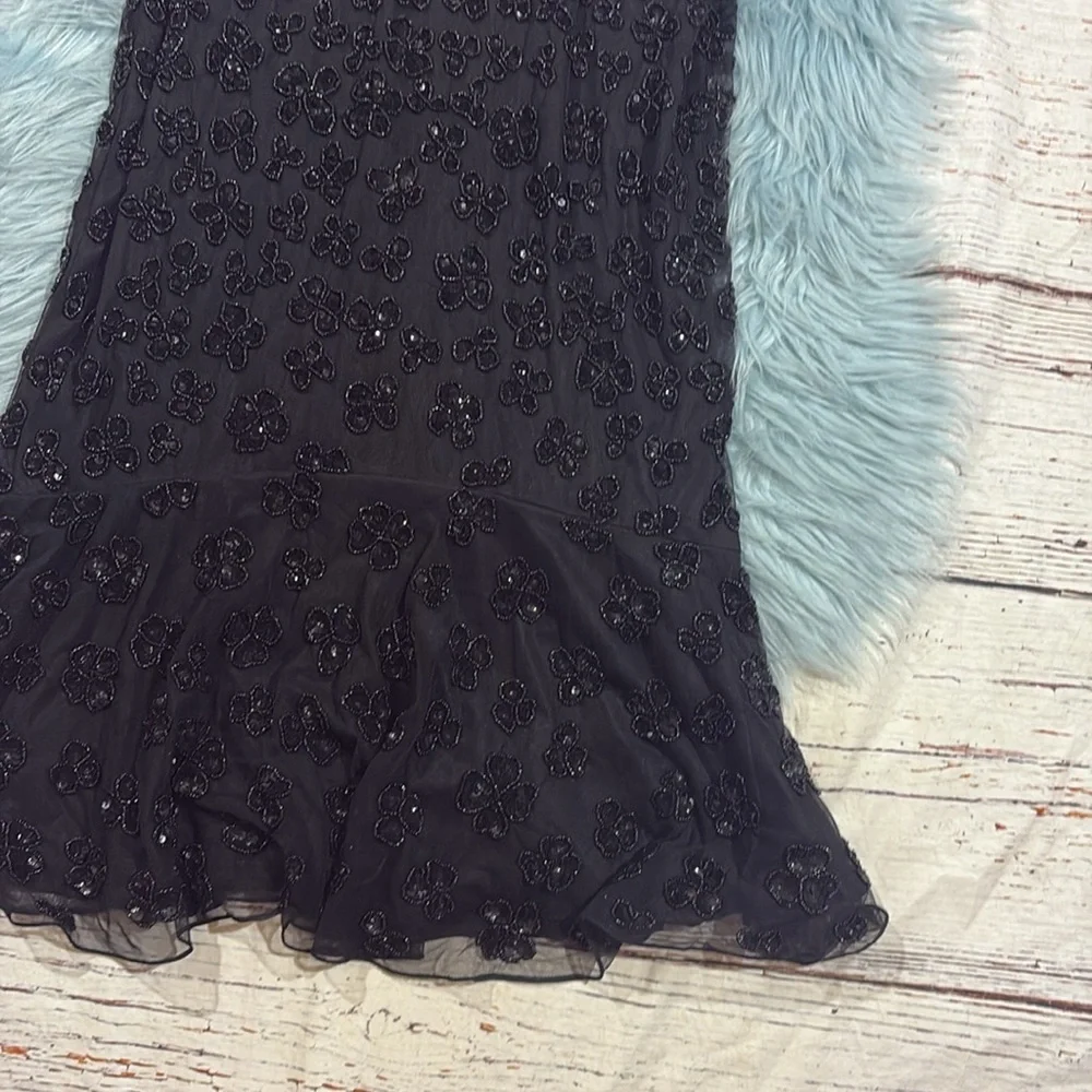 Mac Duggal HAND BEADED FLOUNCE SLEEVE MIDI DRESS Black Style 10771